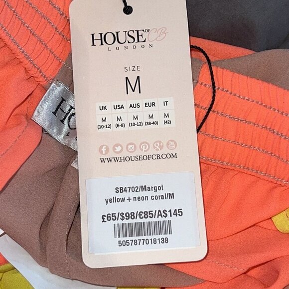 NEW House of CB Margot Women Size Medium Pants Beach Wide Leg Yellow Neon Coral - Picture 10 of 12